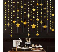 Gold Party Decorations Star Circle Dot Paper Garland Banner Bunting Streamer Metallic Hanging Twinkle Star Decoration for Birthday Baby Shower Wedding EID Ramadan Mubarak Graduation Kids Room Decor