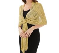 Gold Pashmina Shawls and Wraps - Sparkling Metallic Wedding Shawls with Buckle for Evening Party Dresses