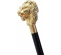 Gold Pasotti Lion Head Handle Walking Stick Vintage Wooden Cane with Antique Brass Accent Handmade Medieval Replica for Men and Women Perfect for Cosplay Everyday Use Gift for Grandfather & Seniors