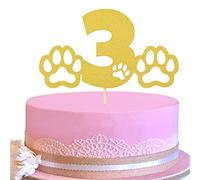 Gold Paw 3th Cake Topper - Gold Glitter 3 Birthday Cake Topper, Dog Theme Birthday Party Cake Decoration Supplies, 3rd Birthday Cake Sign, Happy Birthday To You (gold)