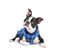 Gold Paw Duluth Double Fleece Dog Coat Pullover - Soft, Warm Dog Clothes, 4-Way Stretch Pet Sweater - Machine Washable, All-Season, Blue Plaid/Navy, Size 10