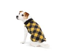 Gold Paw Duluth Double Fleece Dog Coat Pullover - Soft, Warm Dog Clothes, 4-Way Stretch Pet Sweater - Machine Washable, All-Season, Gold Buffalo Check/Black, 6