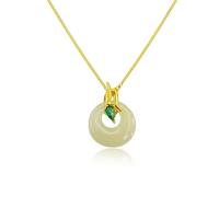 Gold Peaceful Pendant Necklace, Natural Hetian Jade and Necklace, Chinese Style Gift for Women