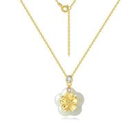 Gold Peach Blossom Necklace with Jade and Pendant, Ideal Birthday or Valentine's Day Gift for Wife or Girlfriend