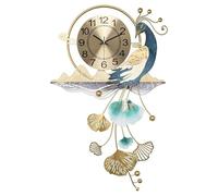 Gold Peacock Clock - 3D Metal Wall Art Quartz Crystal Diamond Timepiece Clock，for Living Room Decor, Mute Non-Ticking(59 * 98cm)