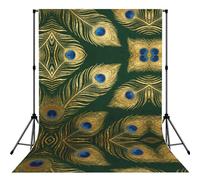 Gold Peacock Feathers on Green Print Photography Backdrop - 152 Ã- 213 cm Portable Backdrop Curtains for Photo Shoot Backdrop for Home Party Use
