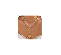Gold Pearl Bow Necklace for Women Layered Choker Chain Necklace Bow Necklace,Layered Initial Necklaces Cute Bow Pendant Jewelry Trendy Necklaces for Women Gold Jewelry Gift, 1, Alloy Steel, No