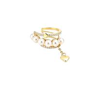 Gold Pearl Heart Dangle Ear Cuff No Piercing, Multi Layer Zircon Cartilage Ear Clip Cuffs, Dainty Love Heart Charm Non Pierced Helix Ear Wrap Jewelry for Women Wedding Party Gift, 0.5 inches, Crystal