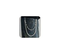 Gold Pearl Layered Wallet Chain for Pants - Jean Pocket Chain with Cross & Rhinestone Flower Charms for Men Women - Fashion Streetwear Jeans Chain for Biker, Hip Hop, Festival, M, Metal, Faux Pearl