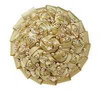 Gold Pearl Wedding Bride Holding Bouquet Bridesmaid Throwing Bouquet Ribbon Rose DIY Make Wedding Church Decoration(Shallow Golden)