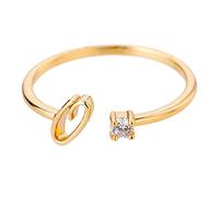 Gold Personalized Rhinestone 26 Initial Ring Jewelry Personalized Initial Letter Open Ring with Diamond Rhinestone Ring for Women Teen Jewelry (O, One Size)