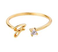 Gold Personalized Rhinestone 26 Initial Ring Jewelry Personalized Initial Letter Open Ring with Diamond Rhinestone Ring for Women Teen Jewelry (J, One Size)
