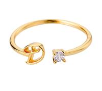 Gold Personalized Rhinestone 26 Initial Ring Jewelry Personalized Initial Letter Open Ring with Diamond Rhinestone Ring for Women Teen Jewelry (D, One Size)