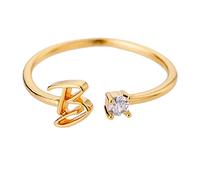 Gold Personalized Rhinestone 26 Initial Ring Jewelry Personalized Initial Letter Open Ring with Diamond Rhinestone Ring for Women Teen Jewelry (B, One Size)