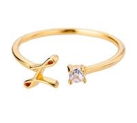 Gold Personalized Rhinestone 26 Initial Ring Jewelry Personalized Initial Letter Open Ring with Diamond Rhinestone Ring for Women Teen Jewelry (L, One Size)
