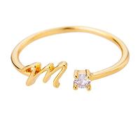 Gold Personalized Rhinestone 26 Initial Ring Jewelry Personalized Initial Letter Open Ring with Diamond Rhinestone Ring for Women Teen Jewelry (M, One Size)