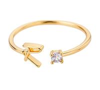 Gold Personalized Rhinestone 26 Initial Ring Jewelry Personalized Initial Letter Open Ring with Diamond Rhinestone Ring for Women Teen Jewelry (R, One Size)