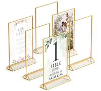 Gold Picture Frames Double-Sided, 6-Pack A5 Acrylic Table Number Holders, Clear Easel Stands for Signs, Gold Frames for Wedding Table Numbers, Menu Holders, and Photo Displays for Events and Décor