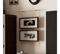 Gold Picture Hanging Rod with Chains, Antique Brass Gallery Rail Kit for Wall, Heavy Duty Mirror Hanger Bar for Photos Artwork Display(130cm/51.2in/4.3ft)