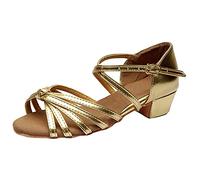 Gold Pigeon Soft Sole Girls' Glitter Ballroom Dance Shoes - Kids Latin Tango Practice Low Heels Sandals Size 8