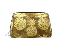 Gold Pineapple Background Printed Zippered Toiletry Bag, Wide Open Storage Case for Personal Care Items and Cosmetics