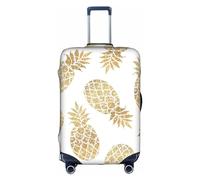 Gold Pineapple Background Suitcase Cover Elastic Washable Luggage Cover Scratch Resistant Multi Size, White, Large