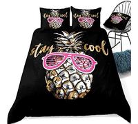 Gold Pineapple Bedding Super King Funny Cute Pineapple With Glasses Duvet Cover Tropical Fruit Digital Print Bedding Comforter Cover for Teens Boys Girls Microfiber 3-Piece Quilt Cover Boys