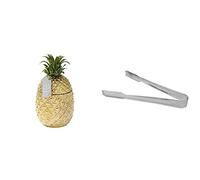 Gold Pineapple Ice Bucket with Lid, Premium Addition to Your Drinks Trolley | Retro Bar Accessory | Classy Party Decoration | Elegant Cooler & Stainless Steel Ice Tongs 7inch