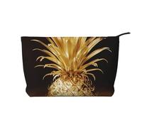 Gold Pineapple Print Corduroy Makeup Bags, Makeup Bag Organizer Small, Toiletry Pouch,Multifunctional Travel Makeup Bag for Women's Gift