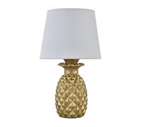 Gold Pineapple Table Lamp or Bedside Light with White Fabric Shade, Resin Base, Height 40cm, LED Compatible