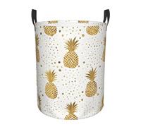 Gold Pineapples Fruit Laundry Basket with Handles, Clothes Hamper Storage Bin for Home Organization and Laundry Room