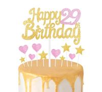 Gold Pink 29th Birthday Cake Topper, Girls 29th Birthday Decorations, Glitter Heart Stars Cake Toppers, Personalised Happy Birthday Cake Cupcake Toppers for Women Girls Baby Birthday Party Supplies