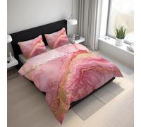 Gold Pink Marble Single Size Duvet Cover Sets - 2 Pcs Modern Abstract Fluid Bedding Set Reversible Soft Microfibre Quilt Covers & 1 Pillowcase with Zipper Closure