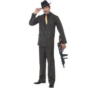 Smiffys Gold Pinstripe Gangster Costume, Black, M - Size 38-40