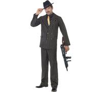 Smiffys Gold Pinstripe Gangster Costume, Black, M - Size 38-40