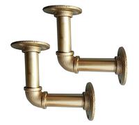 Gold Pipe Shelf Bracket 2 Pcs Cast Iron Industrial Brackets Heavy Duty Metal Rustic Floating Supports with Screw, 25mm Diameter (90 × 90mm)