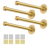 Gold Pipe Shelf Brackets 12 Inch, Industrial Metal Vintage Shelving Bracket, Wall Mounted DIY Iron Pipe Brackets for Floating Shelves, Set of 4