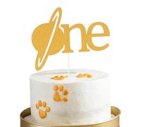 Gold Planet One Cake Topper - Space Theme Baby First Birthday Party Cake Decoration Supplies,1st Birthday Party Photo Booth Props