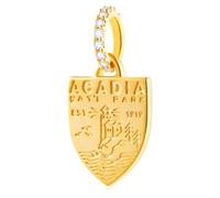 Gold Plated Acadia National Park Shield Dangle Charms, fit Pandora Travel Bracelet/Necklace, 925 Sterling Silver Lighthouse Maine Pendant Bead, Gift for Sister/USA Souvenir/Aunt
