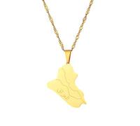 Gold Plated Allah Name Iraq Map Pendant Necklaces Fashion Stainless Steel Pendant Necklace for Men and Women (Model 1)