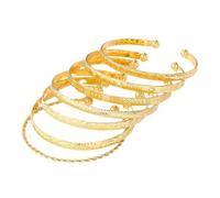 Gold Plated Alloy Bangle Set, 7 Piece Adjustable Cuff Bracelets, Traditional Pattern Design, 0.1-6.6cm Diameter, 58g Weight