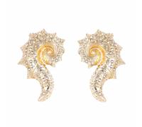 Gold Plated Alloy Conch Stud Earrings for Women, Rhinestone Embellished Nautilus Seashell Earrings, Ocean Themed Statement Jewelry for Beach Party Vacation Gift