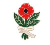 Gold Plated Alloy Enamel Poppy Brooch - Remembrance Day Lapel Pin with ‘Lest We Forget’ Banner, Memorial Souvenirs Jewellery Gift for Women & Men (With Velvet Pouch) (White Bow)
