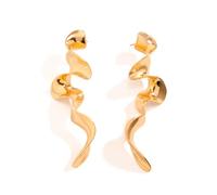 Gold Plated Alloy Spiral Ribbon Drop Earring, Twisted Wavy Statement Earrings, Modern Abstract Geometric Long Dangle Earrings for Women Jewelry Gift