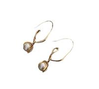Gold Plated Alloy Twisted Wire Hook Drop Earrings, Wrapped Frame Round Imitation Pearl Dangle Earring, Minimalist Curved Metal Hook Earrings for Women Jewelry Gift