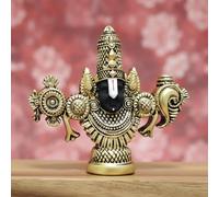 Gold Plated Antique Finish Lord Balaji Charan Paduka | Vishnu Charan Paduka for Pooja Room/Car Dashboard/Gifting (Balaji Face Gold, Medium)