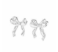 Gold Plated Bow Earring Classic Cute Silver Chunky Ribbon Bowknot Lightweight Stud Earrings for Women Minimalist Birthday Christmas Party Trendy Jewelry Gifts, Zinc, No Gemstone