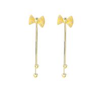 Gold Plated Bow Heart Drop Earring Pearl-Accented Double Chain Tassel Dangle Earrings Cute Romantic Statement Jewelry for Women