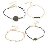 Gold Plated Bracelet Boho Beach Bracelet Set For Women 5Pcs Elegant Women Black Bead Geometric Shaped Bracelet Bangle Cuff Bracelet Jewelry Set For Women Girls Bracelet Kits (Gold, One Size)