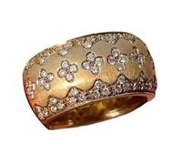 Gold-Plated Brass Four Leaf Hall Rings with Sparkling Stones Elegant Finger Rings Evening Party Jewellery Gift for Vintage Inspired Luck Magic Jewellery, As described